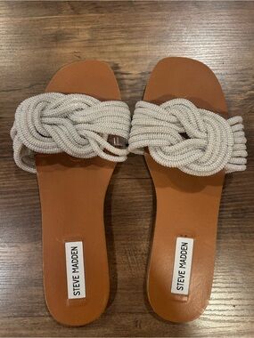 Steve Madden White Beaded Knot Slide Sandals